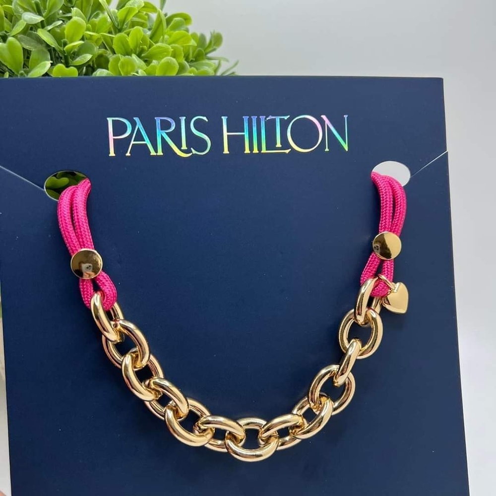 Paris Hilton Gold Bracelet with Pink Cord